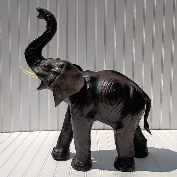 Large Leather Elephant Statue 21 inches Mid Century Modern Sculpture Vtg Decor - Picture 1 of 16